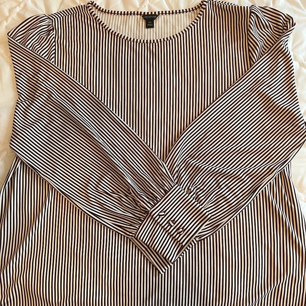 Ann Taylor Maroon & White Striped Blouse